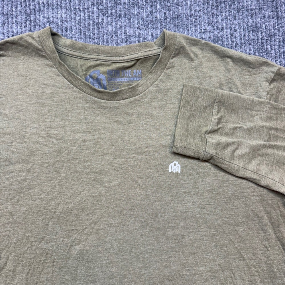 Into The AM Mens XL Olive Green Heathered Long Sleeve Logo Crew Neck Shirt